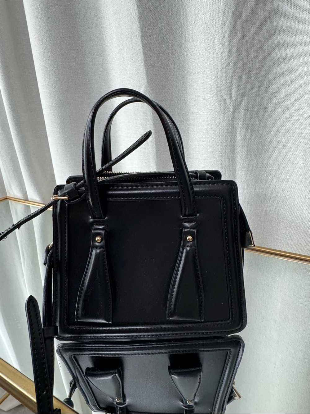 Zara Black Structured Top-Handle Satchel